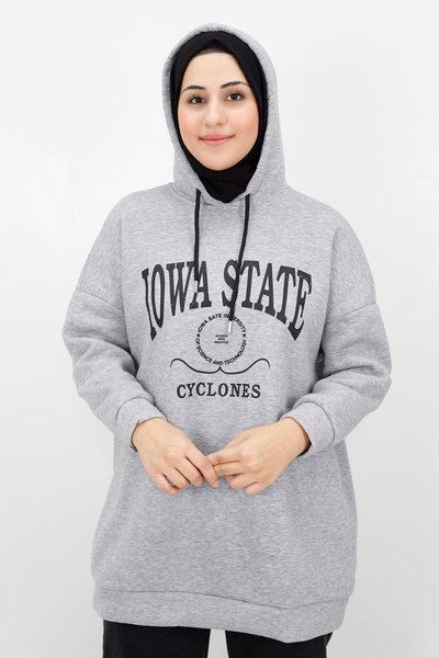 Gri Iowa State Baskılı Kapişonlu Sweatshirt