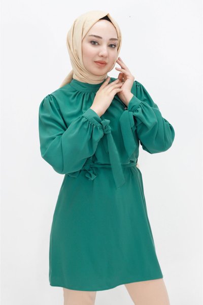 Emerald Green Crystal Fabric Tunic with Brooch