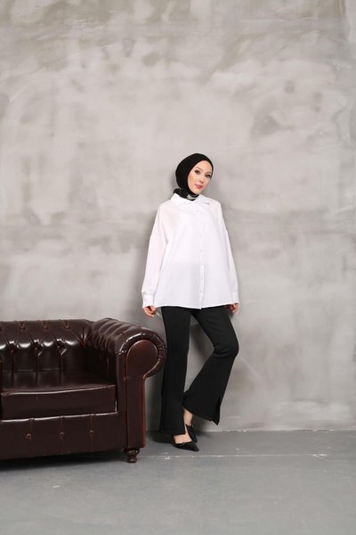 Beyaz Düz Basic Tunik