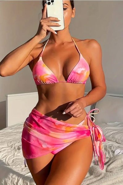 Pembe Ebruli Model Bikini Takım