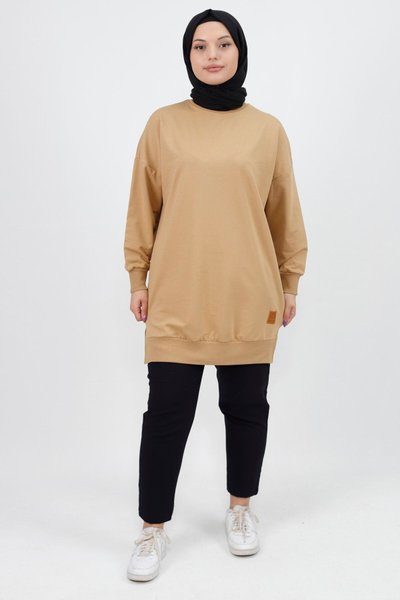 Camel Iki İplik Kumaş Basic Tunik Sweatshirt