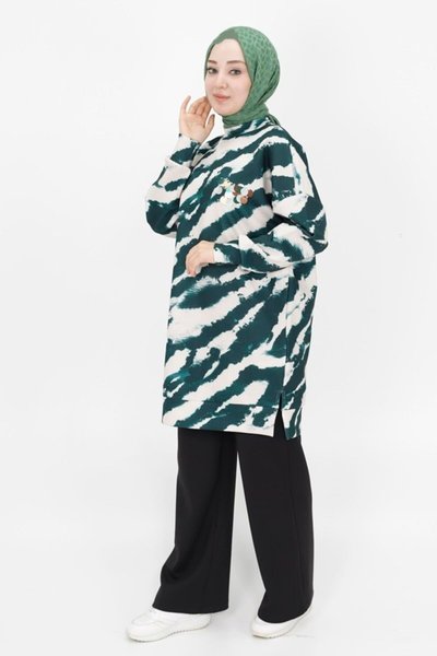 Haki Scuba Kumaş Zebra Desenli Sweatshirt