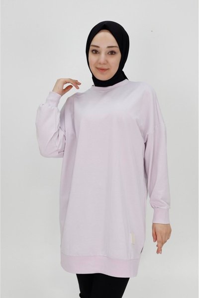 Lila İki İp Kumaş Basic Tunik Sweatshirt