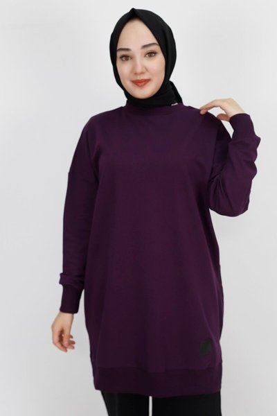 Mor Iki İplik Kumaş Basic Tunik Sweatshirt