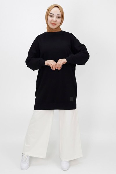 Siyah 2ip Kumaş Basic Sweatshirt