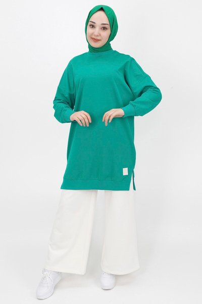 Yeşil 2ip Kumaş Basic Sweatshirt