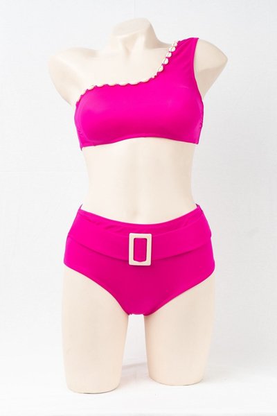 Pembe Tek Omuz Deniz Kabuklu Bikini Takım