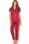 Bordo Burgundy Heart Kısa Kollu Pijama Takım