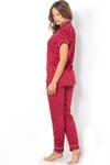 Bordo Burgundy Heart Kısa Kollu Pijama Takım