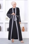 Antrasit Dantel Detaylı Abaya