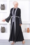 Antrasit Dantel Detaylı Abaya