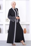 Antrasit Dantel Detaylı Abaya