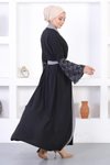 Antrasit Dantel Detaylı Abaya