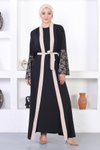 Bej Dantel Detaylı Abaya