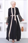 Bej Dantel Detaylı Abaya