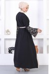 Bej Dantel Detaylı Abaya