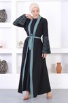 Mint Dantel Detaylı Abaya