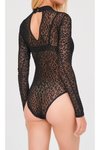 Siyah Leopar Flok Kadife Baskılı Uzun Kollu Soft Bodysuit