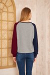 Gri Bordo Lacivert Yuvarlak Yaka Dikiş Detaylı Uzun Kollu Bluz Sweatshirt