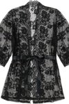 Siyah Saten Kuşaklı Dantel Mini Kimono