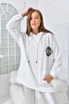 Beyaz Newyork Baskılı Cepli Sweatshirt