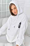 Beyaz Newyork Baskılı Cepli Sweatshirt