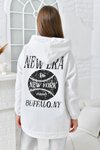 Beyaz Newyork Baskılı Cepli Sweatshirt