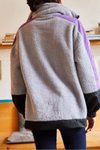 Gri Lila Fermuarlı Oversize Peluş Sweatshirt