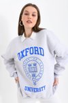 Gri Oxford Baskılı 3iplik Sweatshirt