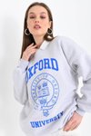 Gri Oxford Baskılı 3iplik Sweatshirt