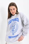 Gri Oxford Baskılı 3iplik Sweatshirt