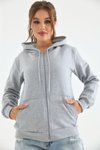 Gri Unisex Kapüşonlu Fermuarlı Sweat