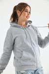 Gri Unisex Kapüşonlu Fermuarlı Sweat