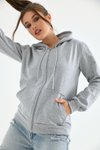 Gri Unisex Kapüşonlu Fermuarlı Sweat