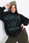 Siyah Montana Baskılı 3iplik Sweatshirt