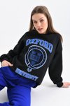 Siyah Oxford Baskılı 3iplik Sweatshirt