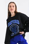 Siyah Oxford Baskılı 3iplik Sweatshirt