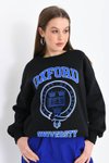 Siyah Oxford Baskılı 3iplik Sweatshirt