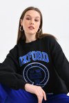 Siyah Oxford Baskılı 3iplik Sweatshirt