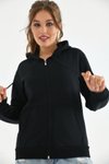 Siyah Unisex Kapüşonlu Fermuarlı Sweat