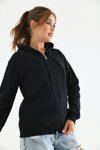 Siyah Unisex Kapüşonlu Fermuarlı Sweat