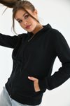 Siyah Unisex Kapüşonlu Fermuarlı Sweat