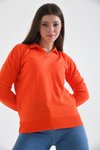 Turuncu Polo Yaka Oversize Triko Kazak