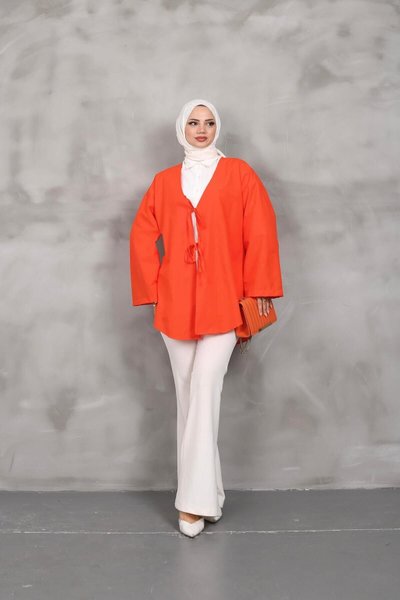 Oranj Önü Bağlamalı Kimono Tunik