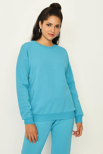 Blue Şardonlu Basic Örme Sweatshirt