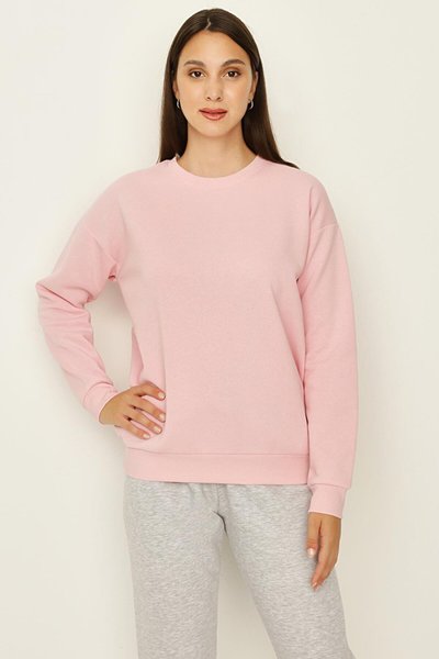 Pembe Şardonlu Basic Örme Sweatshirt