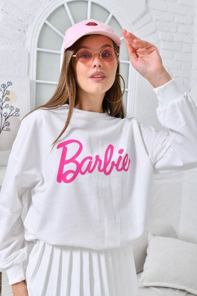 Beyaz Baskılı Sweatshirt