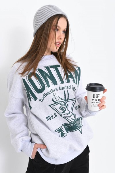 Gri Montana Baskılı 3iplik Sweatshirt