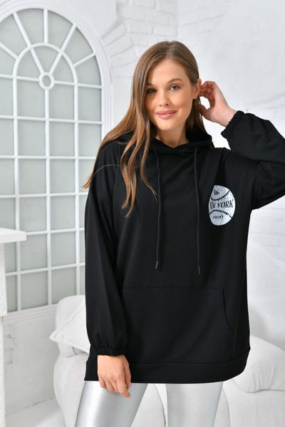 Siyah Newyork Baskılı Cepli Sweatshirt