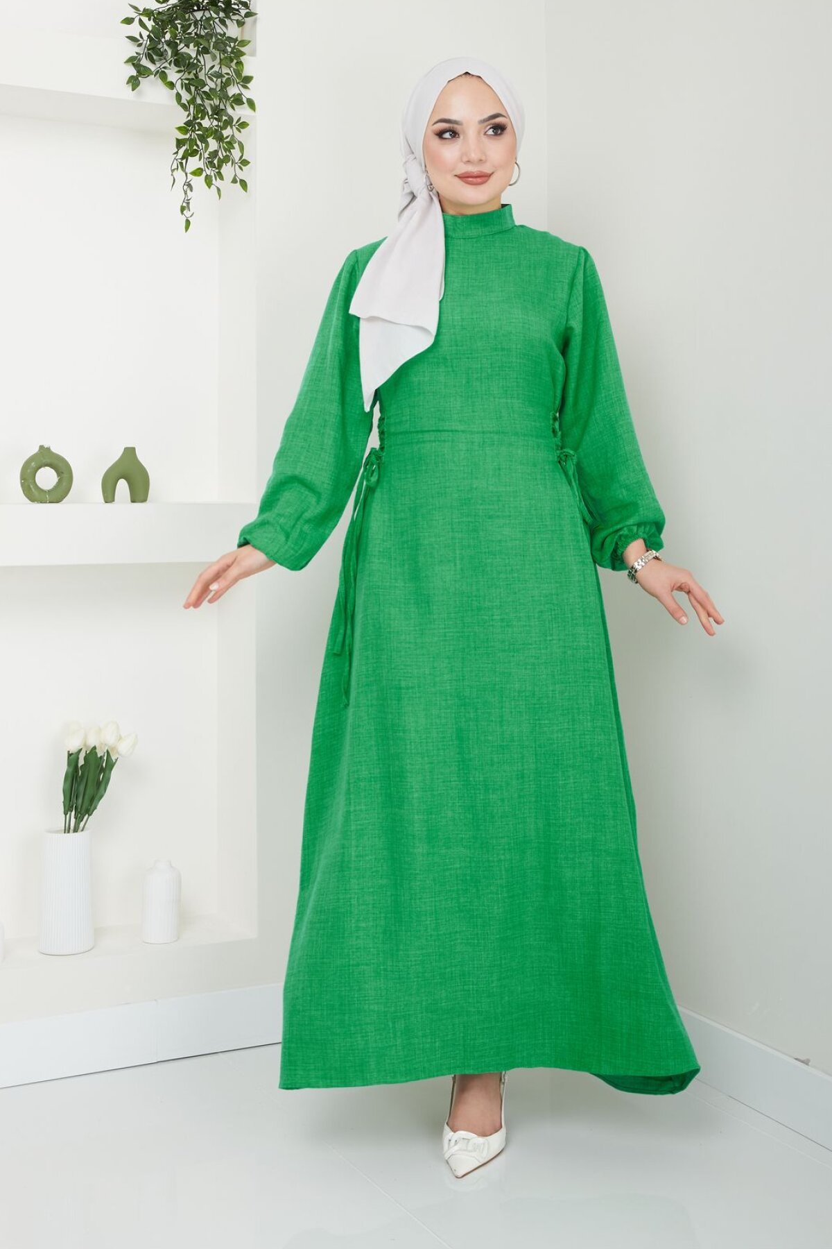 Green Ruched Detailed String Dress - VOLT CLOTHİNG